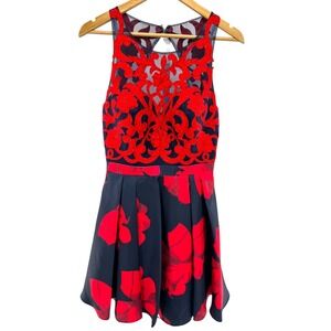 Glamour by Terani Couture Red Navy Floral Embellished Fit Flare Dress 10‎ NWT
